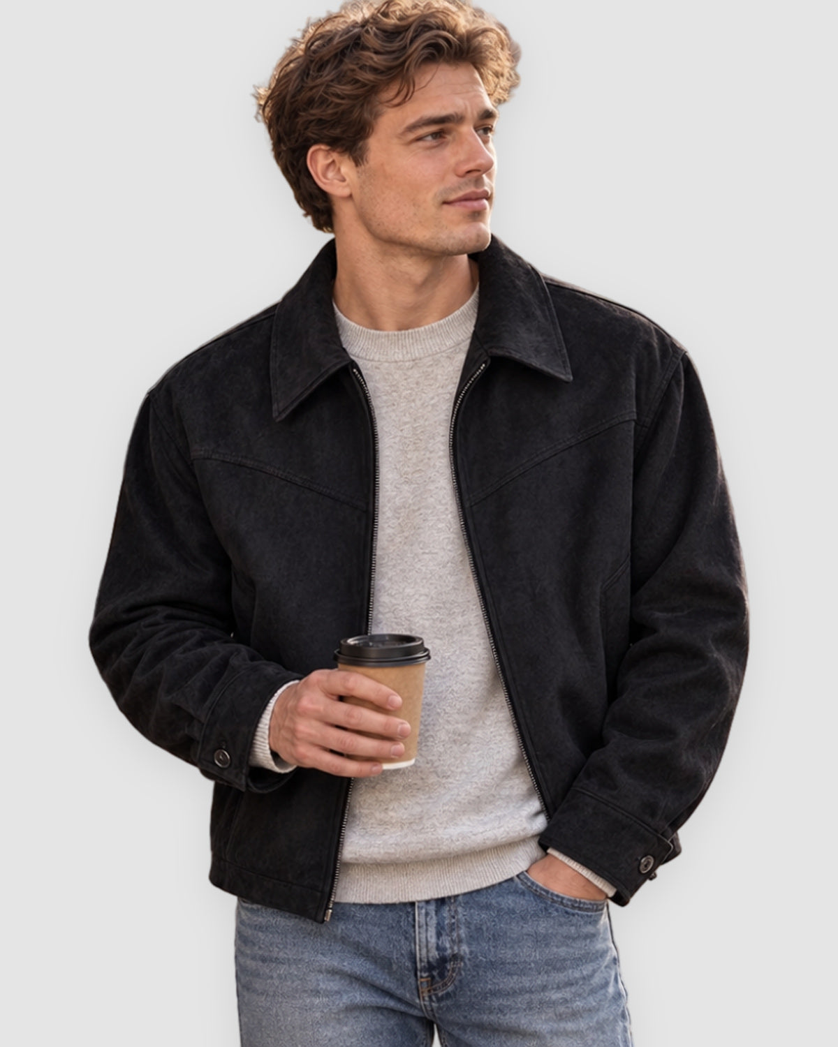 Herren Kurzjacke in Veloursleder-Optik mit Umlegekragen, Bild 3