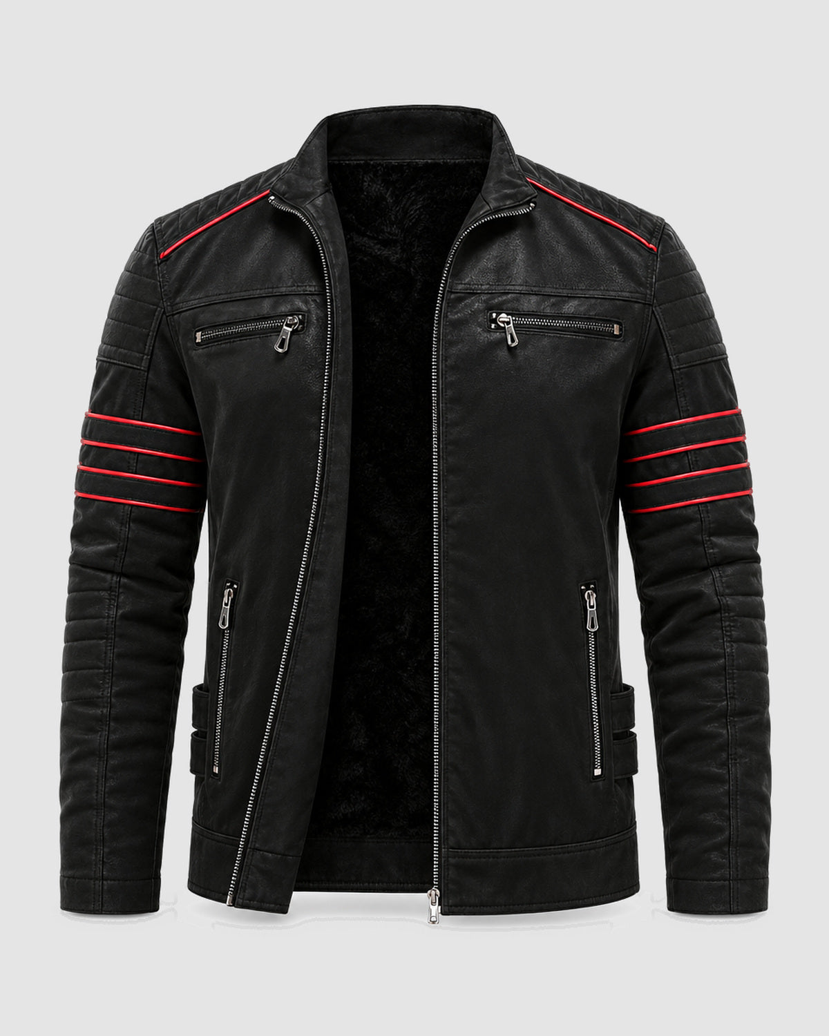Herren Bikerjacke aus Kunstleder mit Kontraststreifen, Bild 2