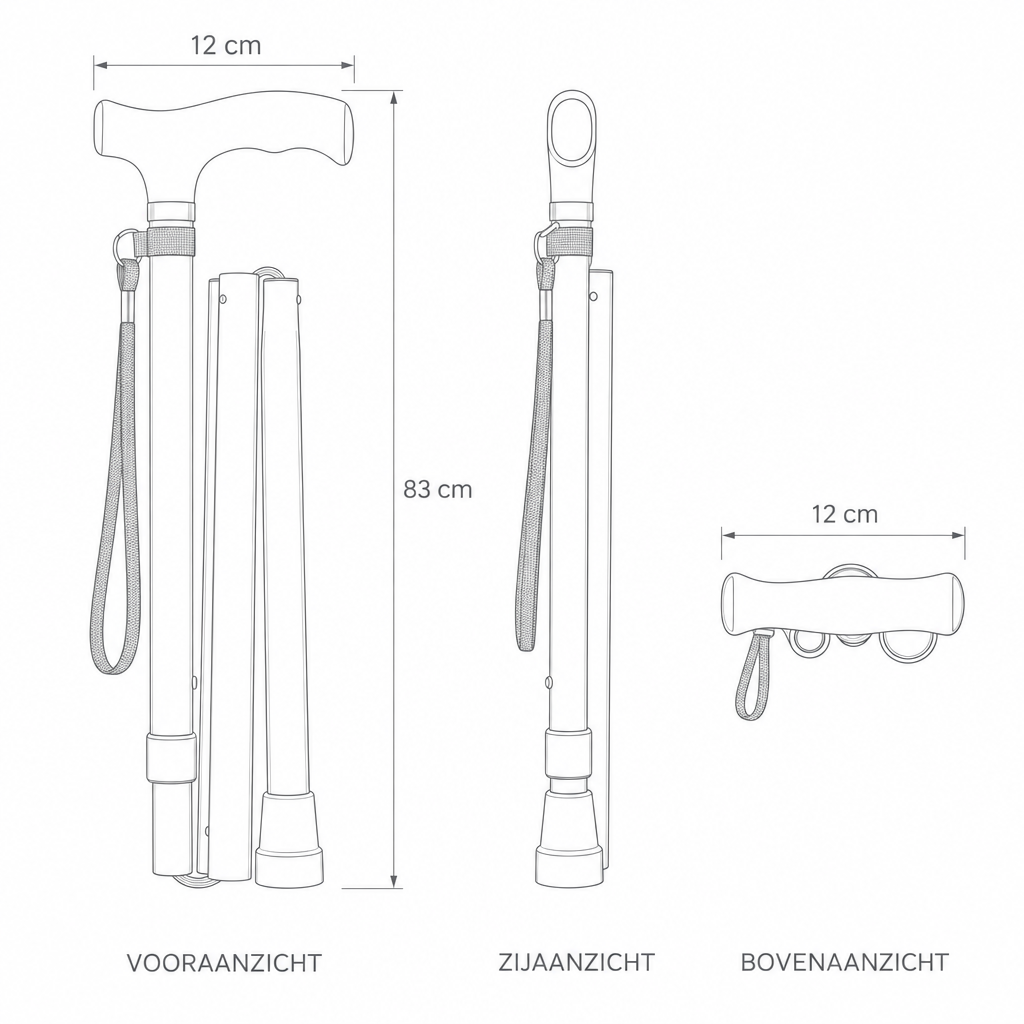Faltbarer Aluminium-Gehstock mit T-Griff und Handschlaufe