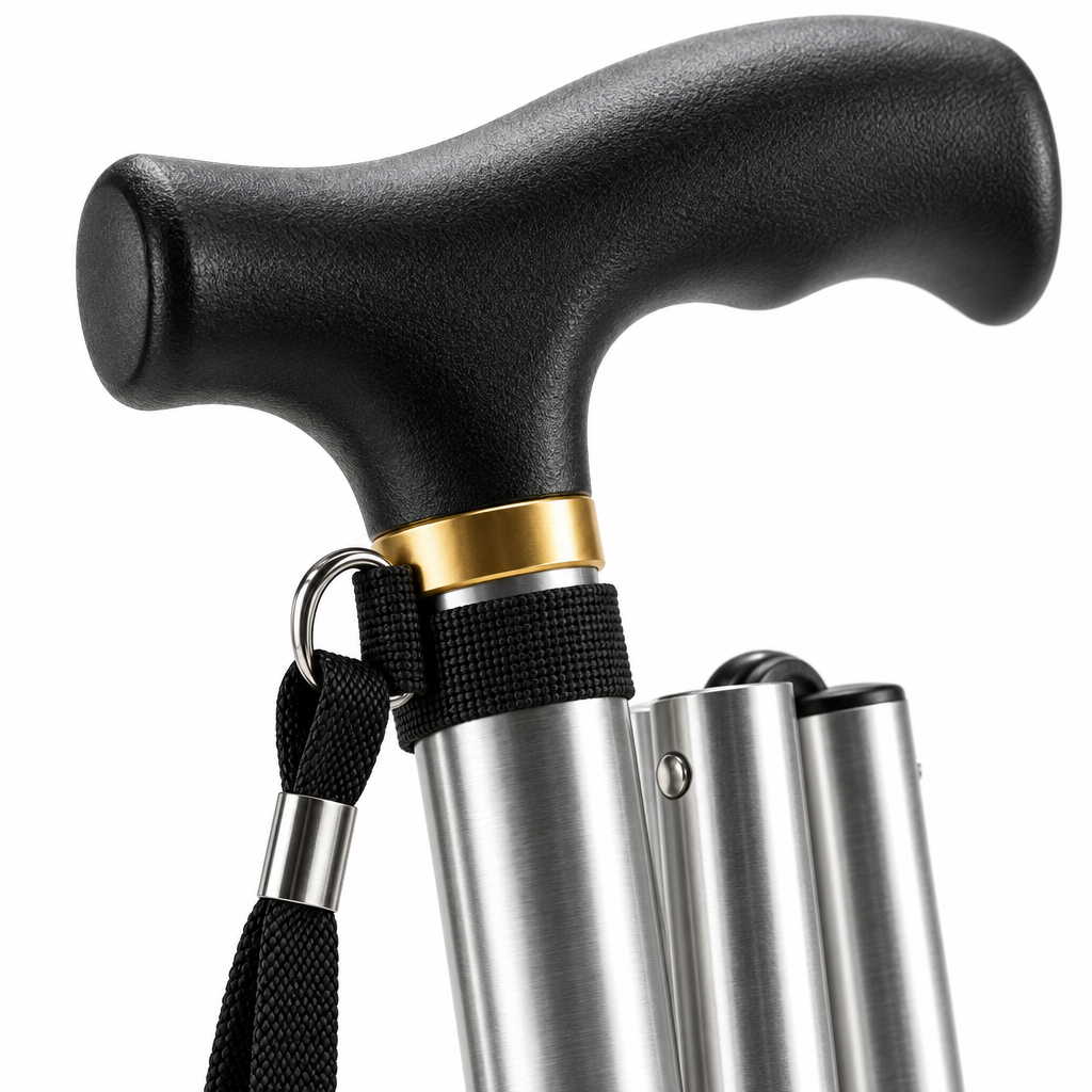Faltbarer Aluminium-Gehstock mit T-Griff und Handschlaufe