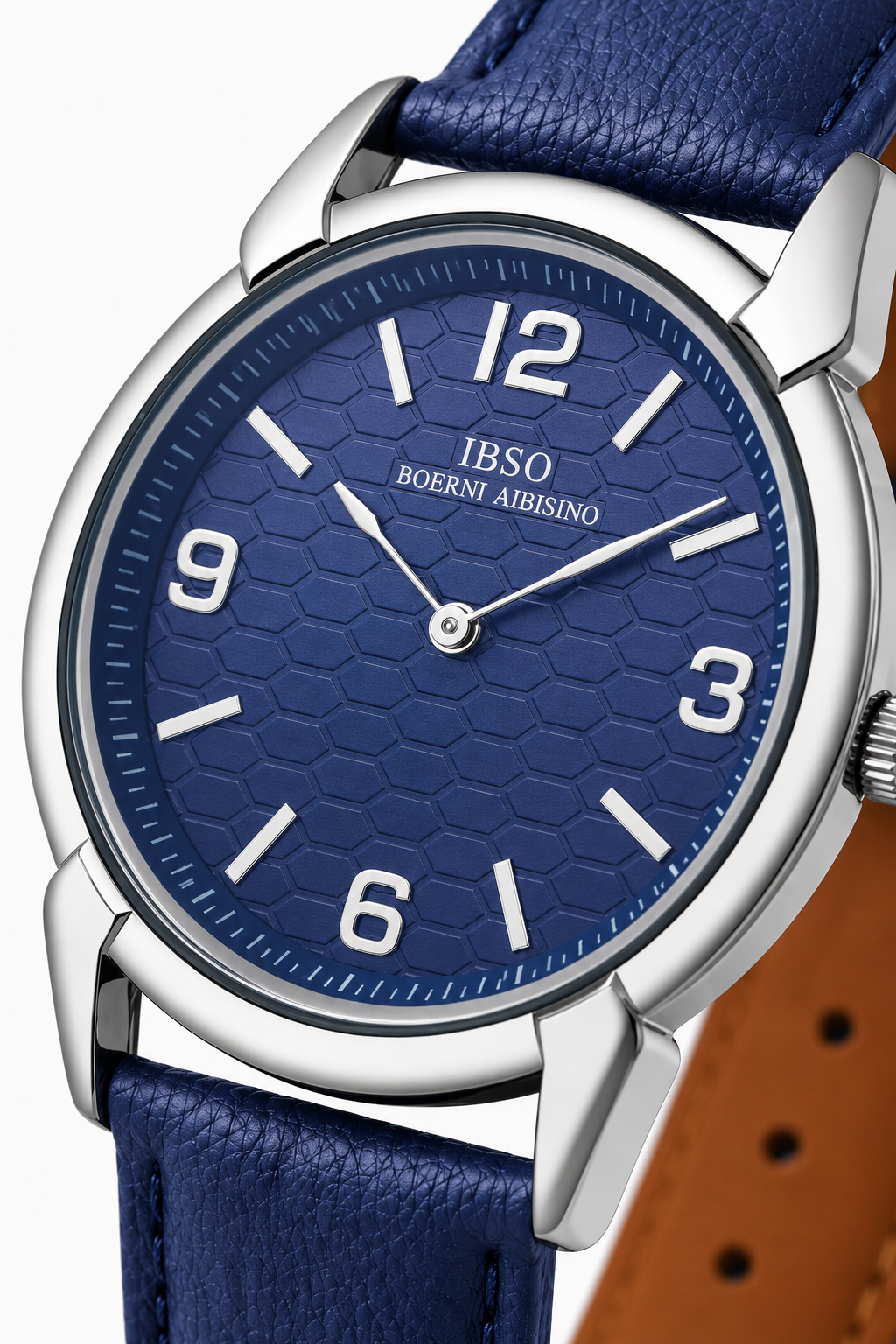 Herren-Quarzuhr – Silberfarbenes Gehäuse, blaues Zifferblatt und blaues Lederarmband