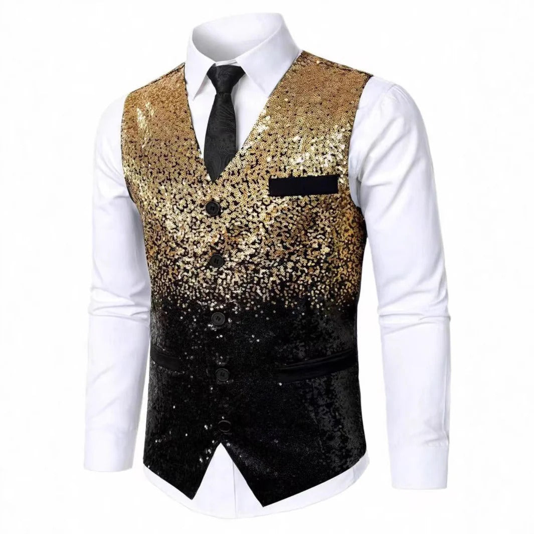 Herren Glitzer-Weste mit Satin-Revers