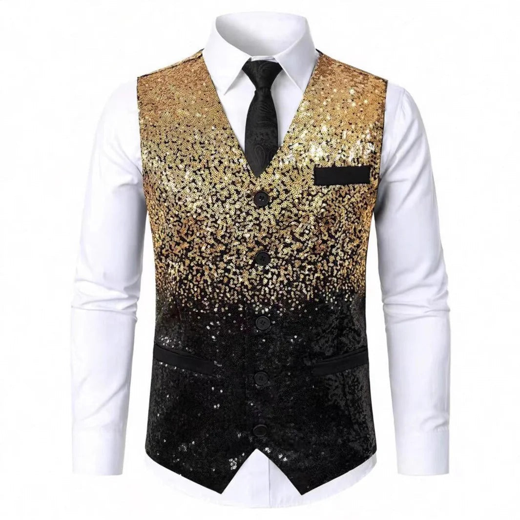 Herren Glitzer-Weste mit Satin-Revers