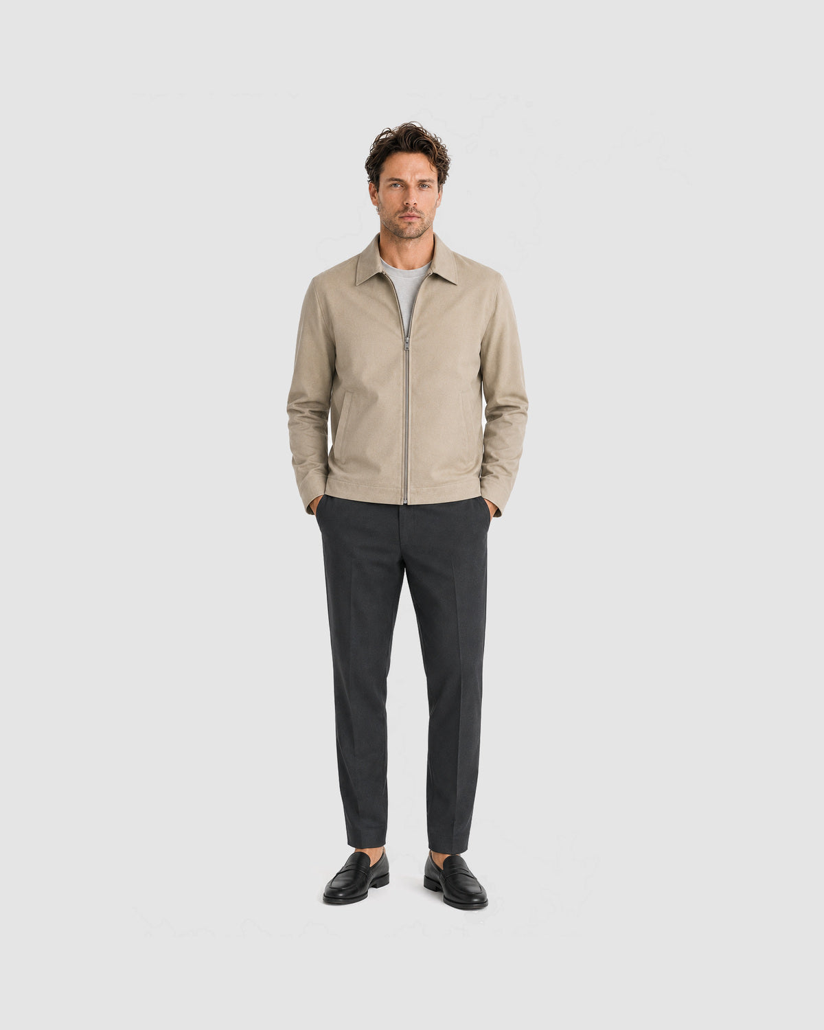 Herren Übergangsjacke mit Reißverschluss und Kragen – Beige, Bild 3