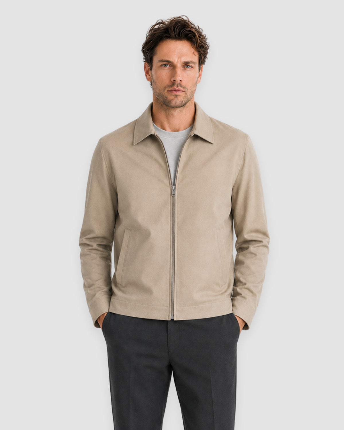 Herren Übergangsjacke mit Reißverschluss und Kragen – Beige, Bild 2