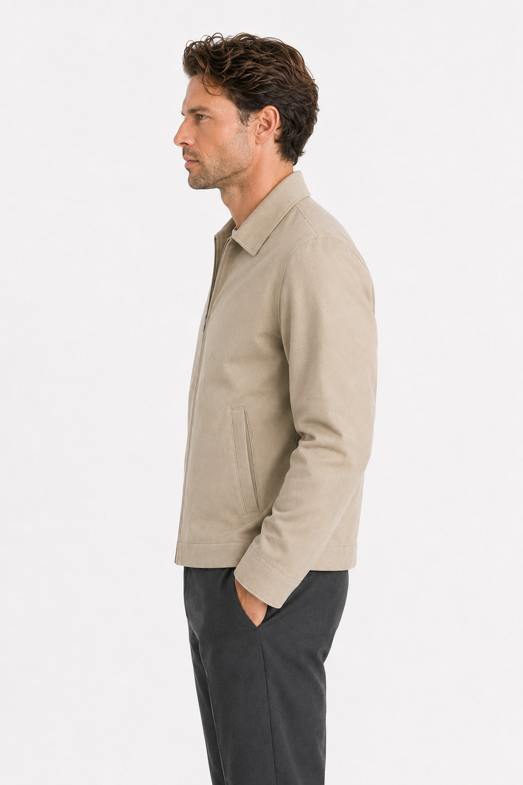 Herren-Übergangsjacke mit Reißverschluss, klassischem Kragen und lockerer Passform