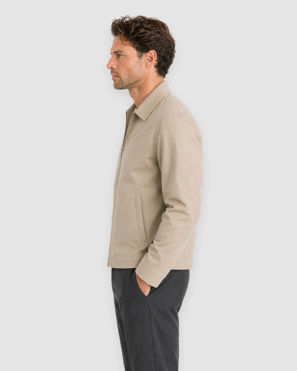 Herren Übergangsjacke mit Reißverschluss und Kragen – Beige, Bild 5