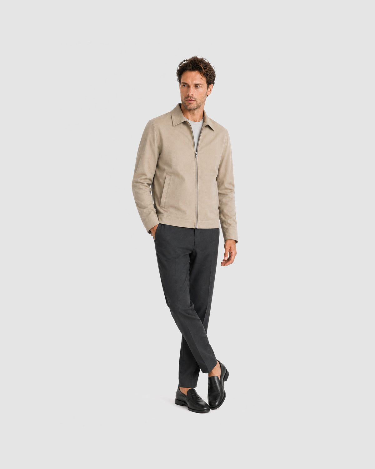 Herren Übergangsjacke mit Reißverschluss und Kragen – Beige, Bild 4
