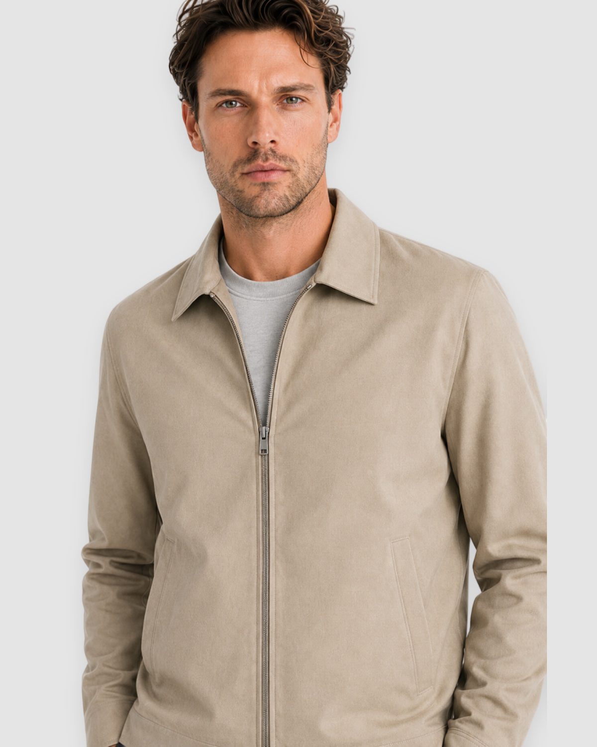 Herren Übergangsjacke mit Reißverschluss und Kragen – Beige, Bild 8