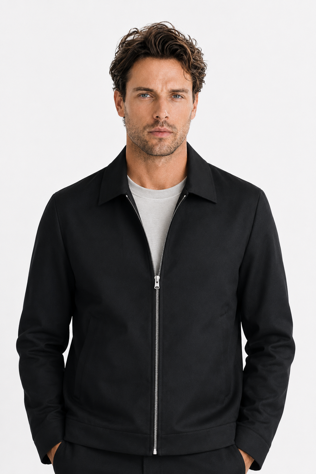 Herren-Übergangsjacke mit klassischem Kragen und lockerer Passform