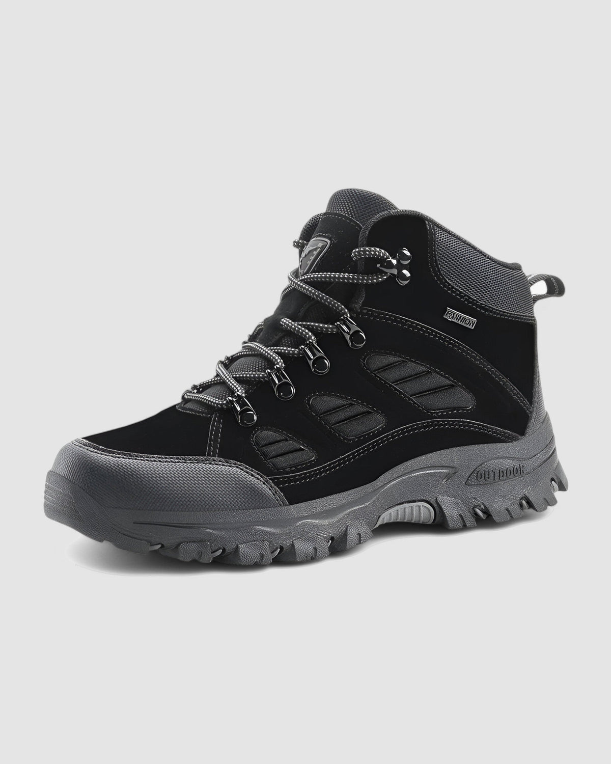 Wanderstiefel aus Leder mit rutschfester Laufsohle in Schwarz