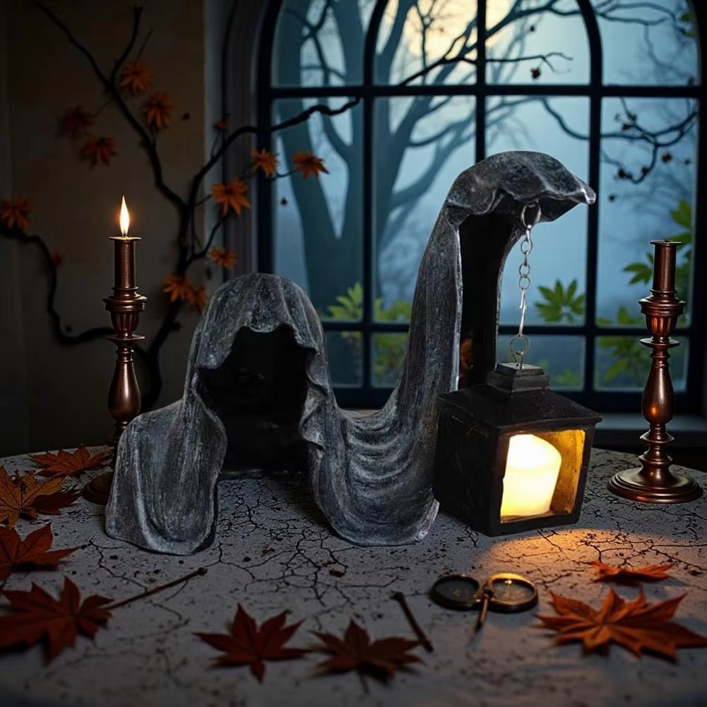 Geisterfigur mit Laterne - Leuchtende Halloween-Deko Grau