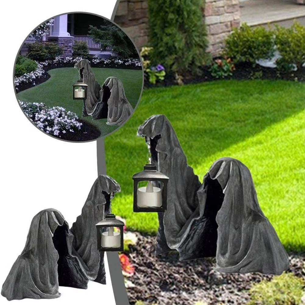 Geisterfigur mit Laterne - Leuchtende Halloween-Deko Grau