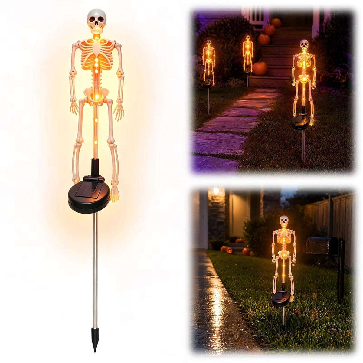 Solar-Skelett-Gartenstab mit Licht - LED Halloween Gartendeko