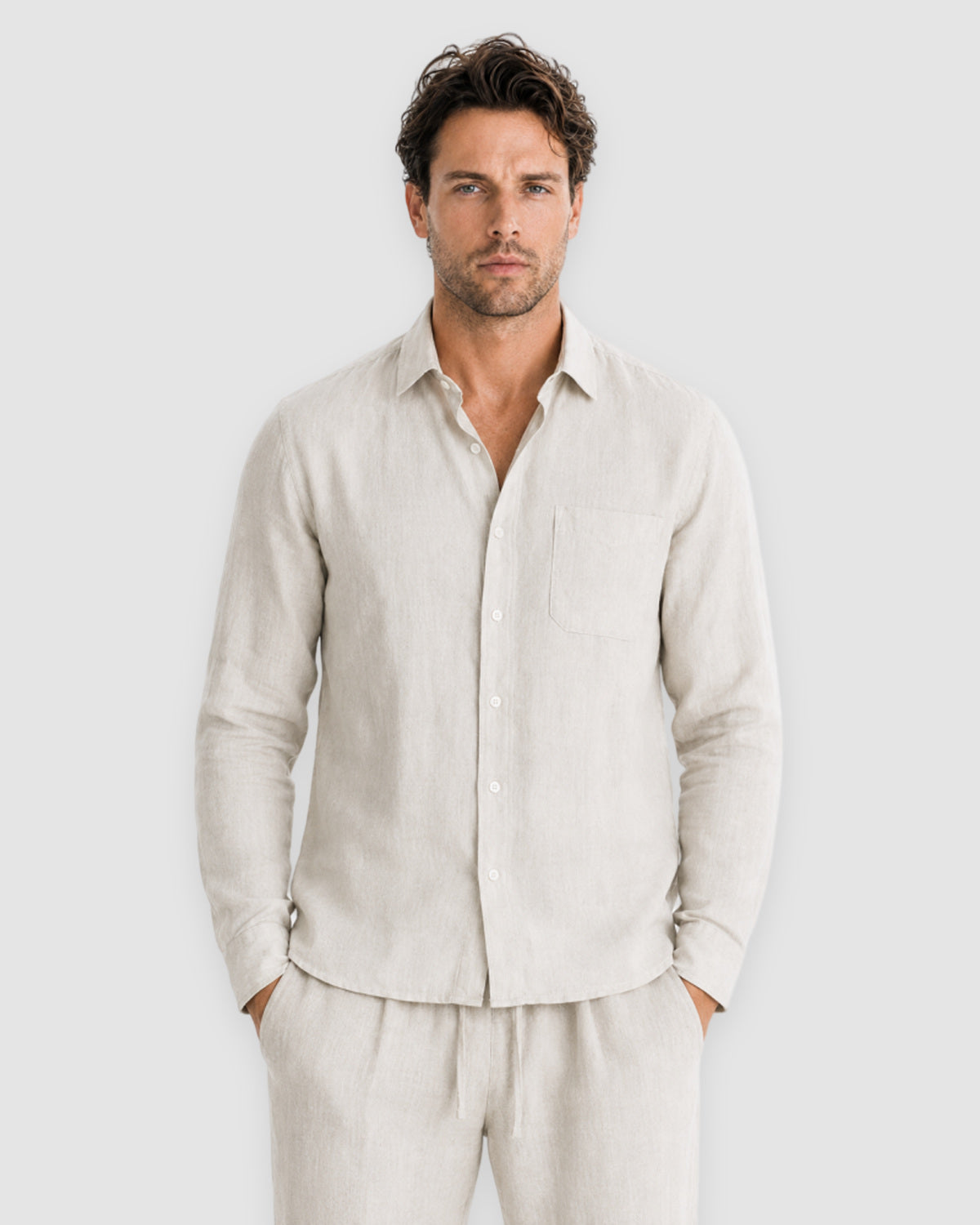 Herren Set Langarmshirt und Hose – Beige, Bild 3