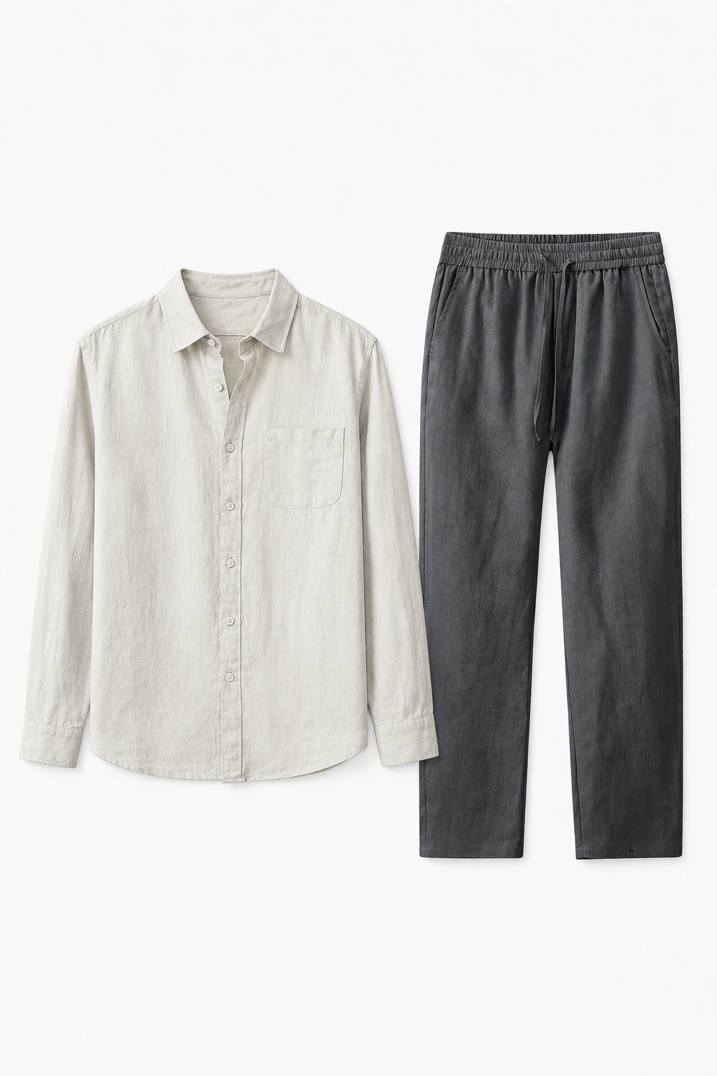 Männer Leinen-Set Langarm - Luftig-leicht für den Sommer Beige/Grau