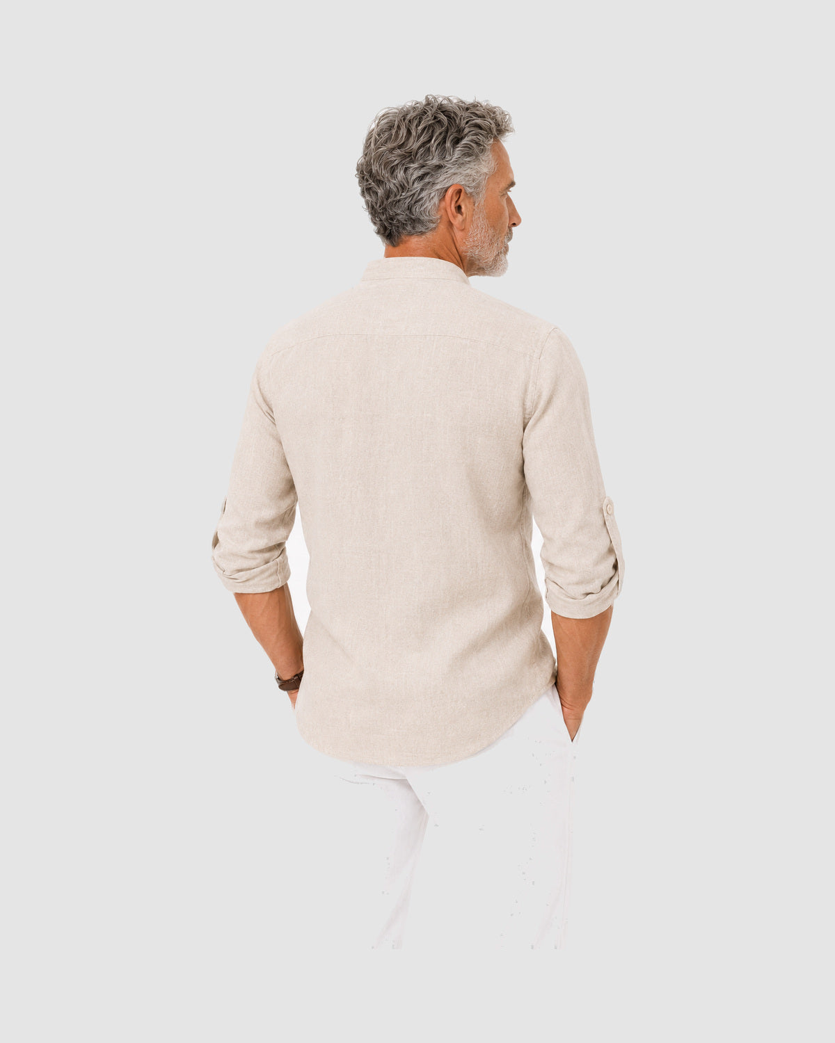 Herren Hemd mit Stehkragen, Langarm – Khaki, Bild 4