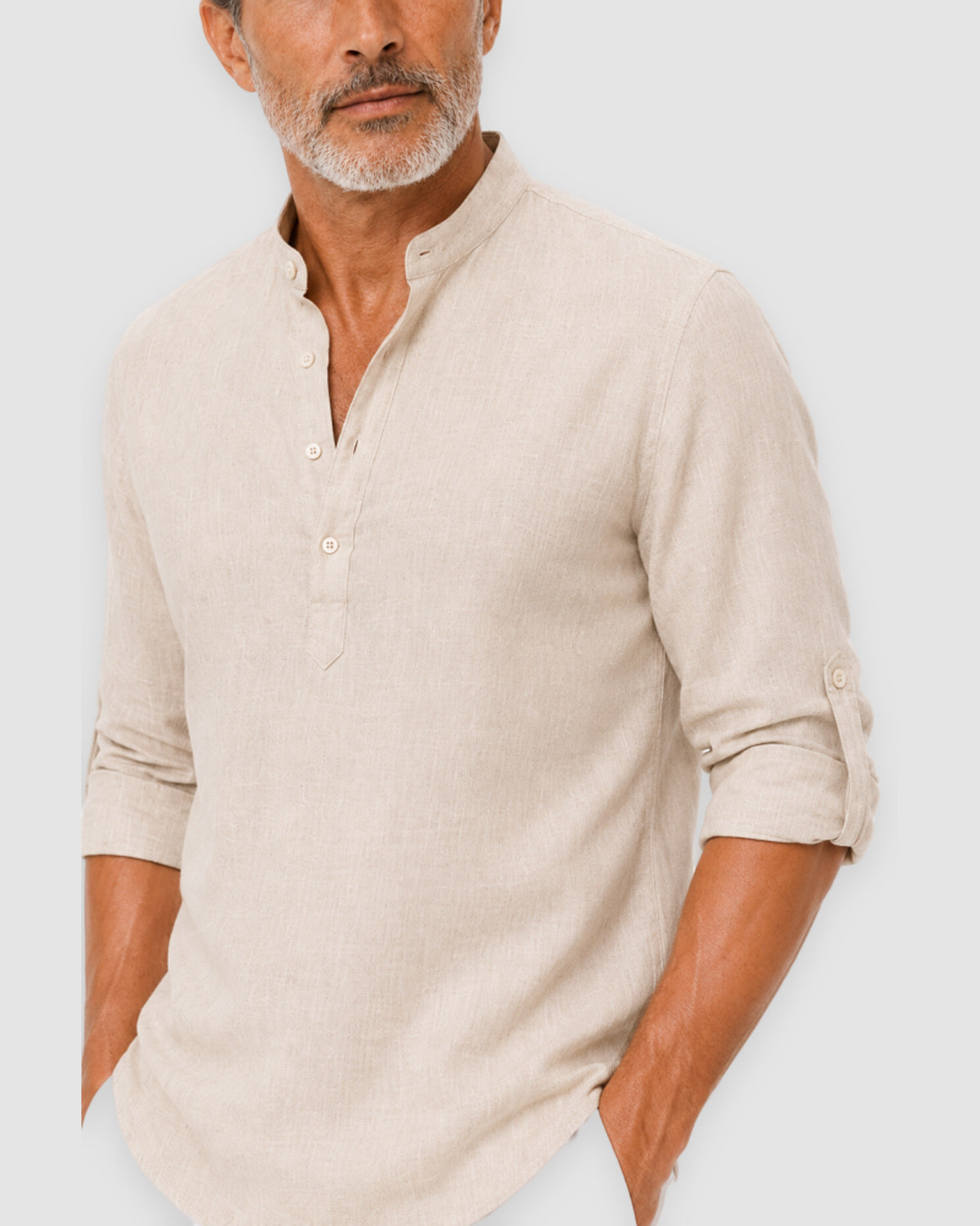Herren Hemd mit Stehkragen, Langarm – Khaki, Bild 6