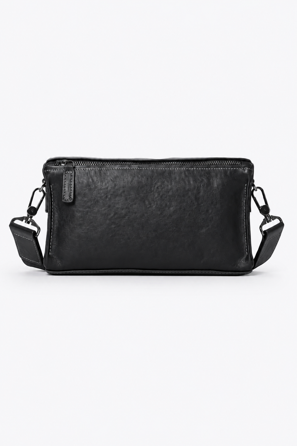 Schwarze Herren Satchel-Tasche aus Echtleder mit Reißverschluss