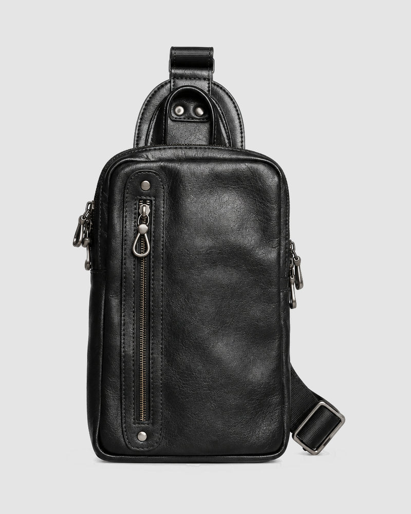 Heren slingbag met ritsvakken – zwart