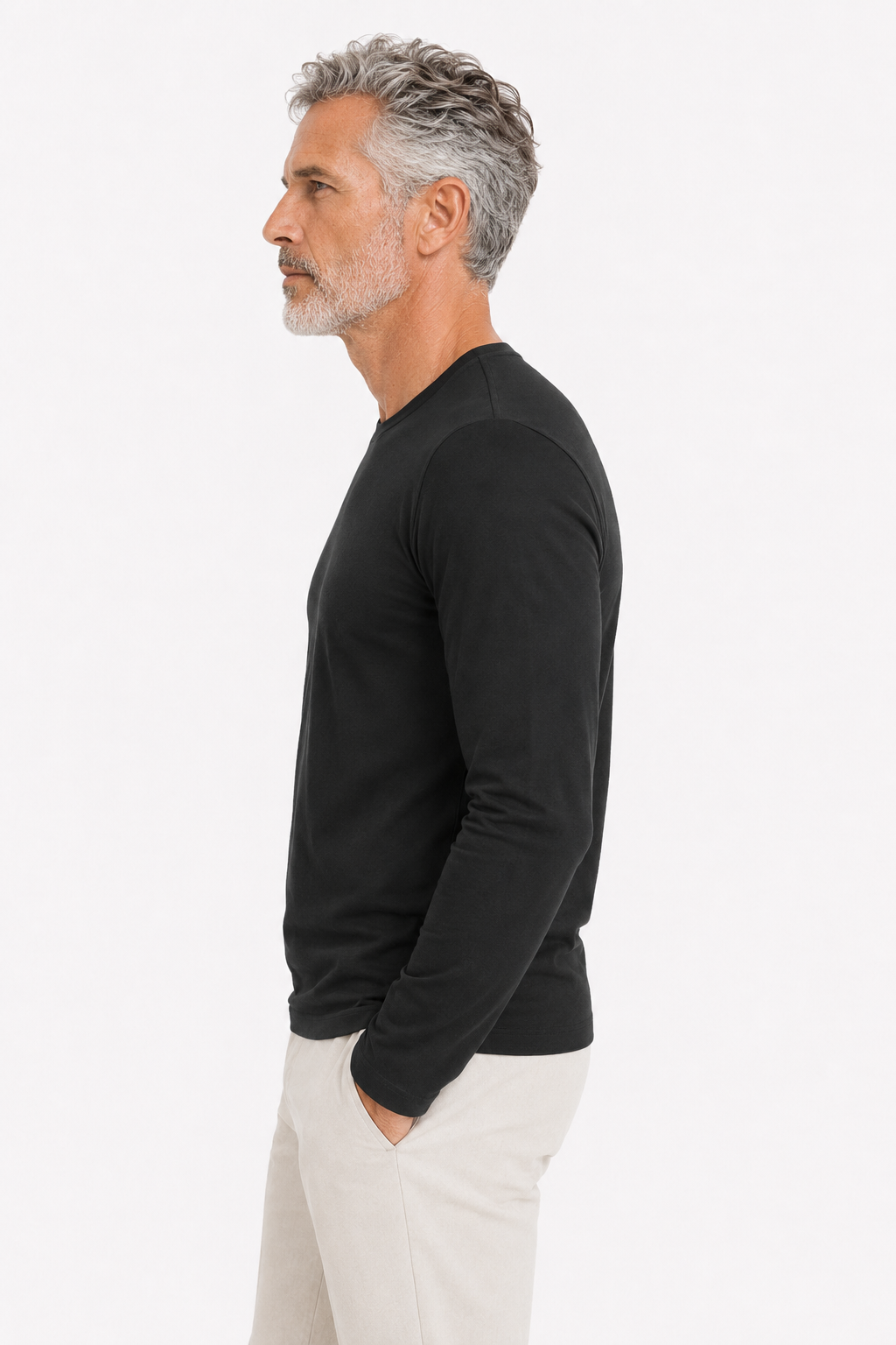 Longsleeve Herren Baumwolle Rundhals Onyx Black