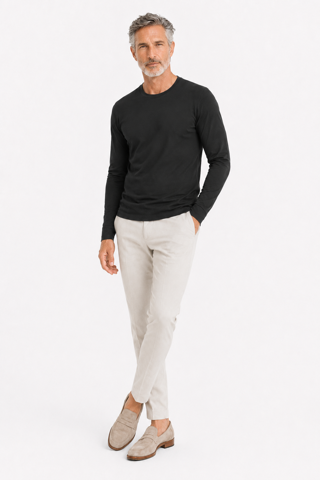 Longsleeve Herren Baumwolle Rundhals Onyx Black