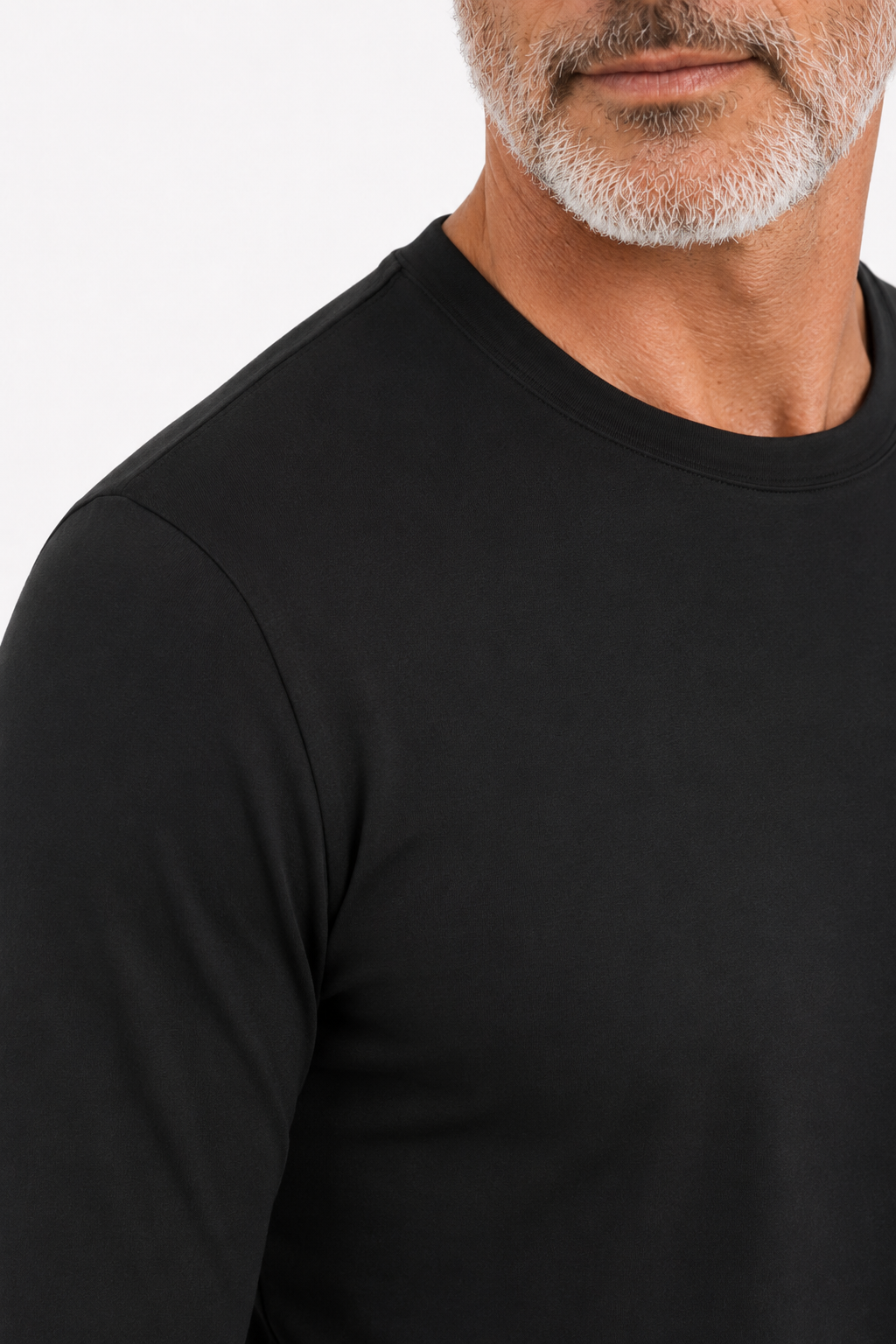 Longsleeve Herren Baumwolle Rundhals Onyx Black