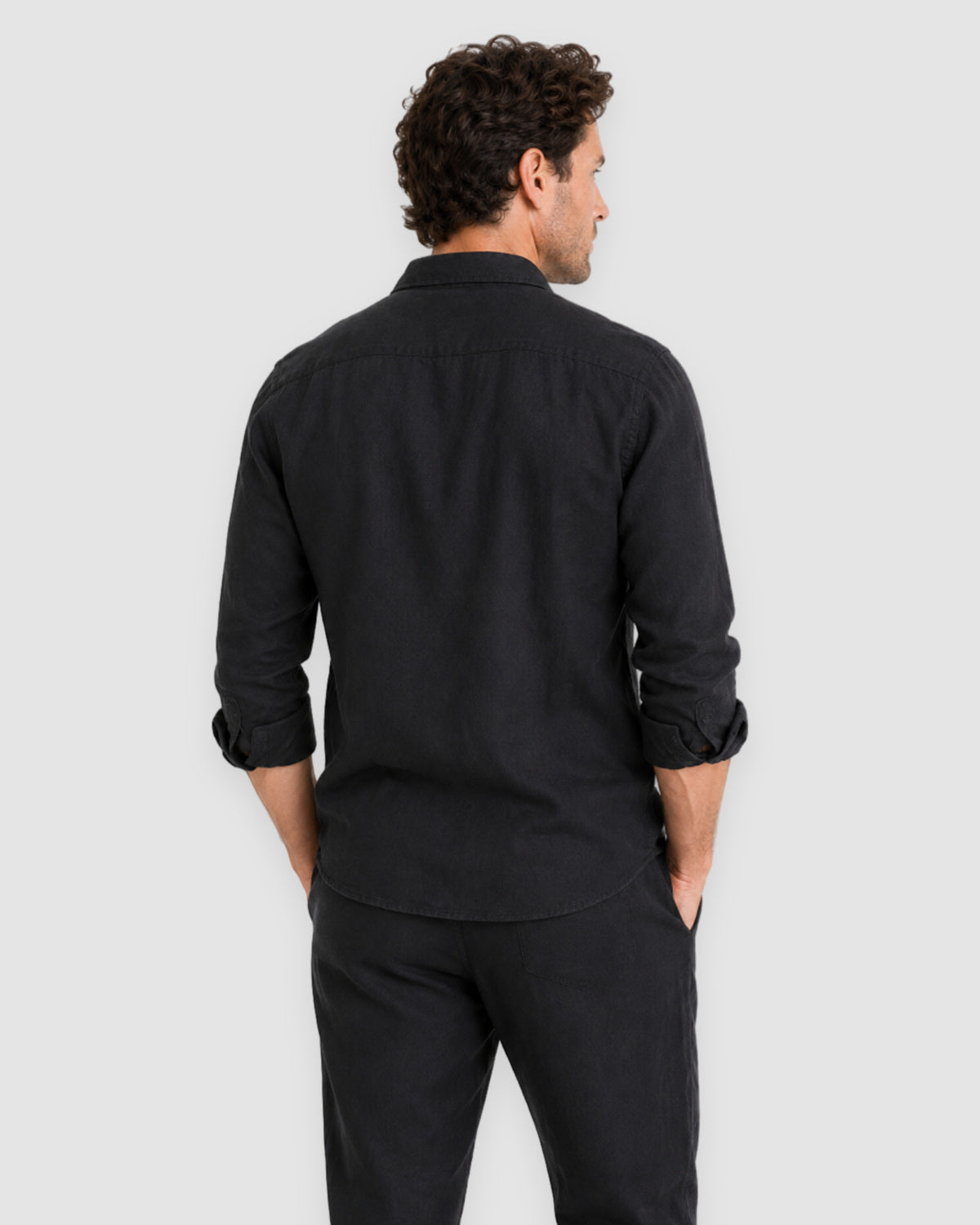 Herren Leinen-Set Langarm mit Hose – Schwarz, Bild 4