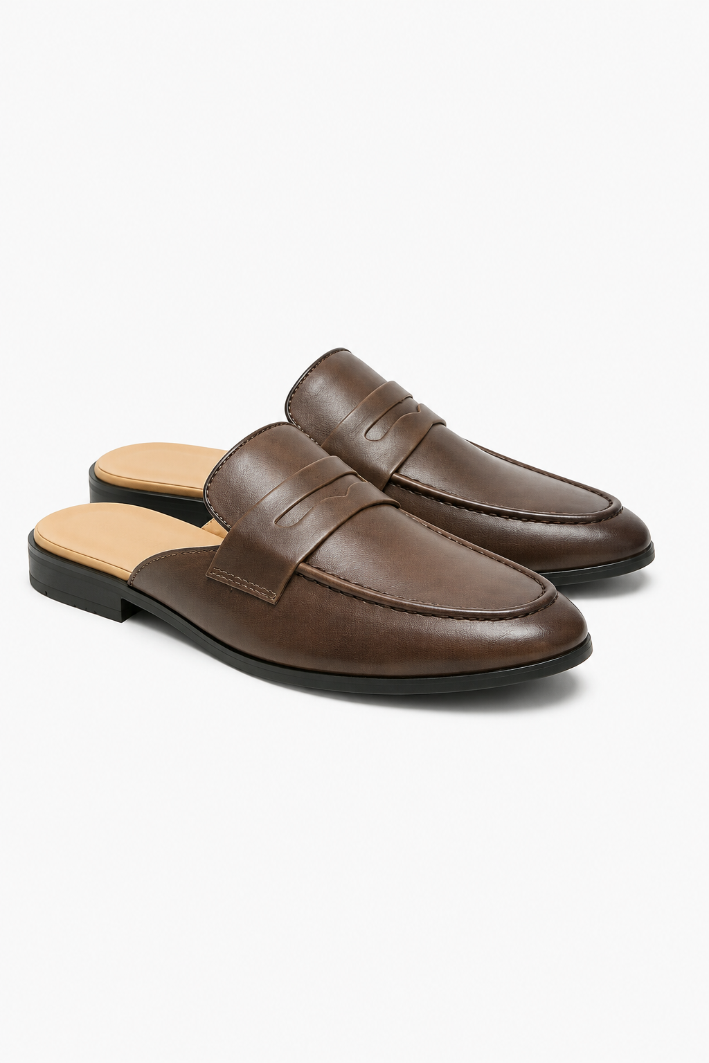 Braune Herren-Mules im Pennyloafer-Stil