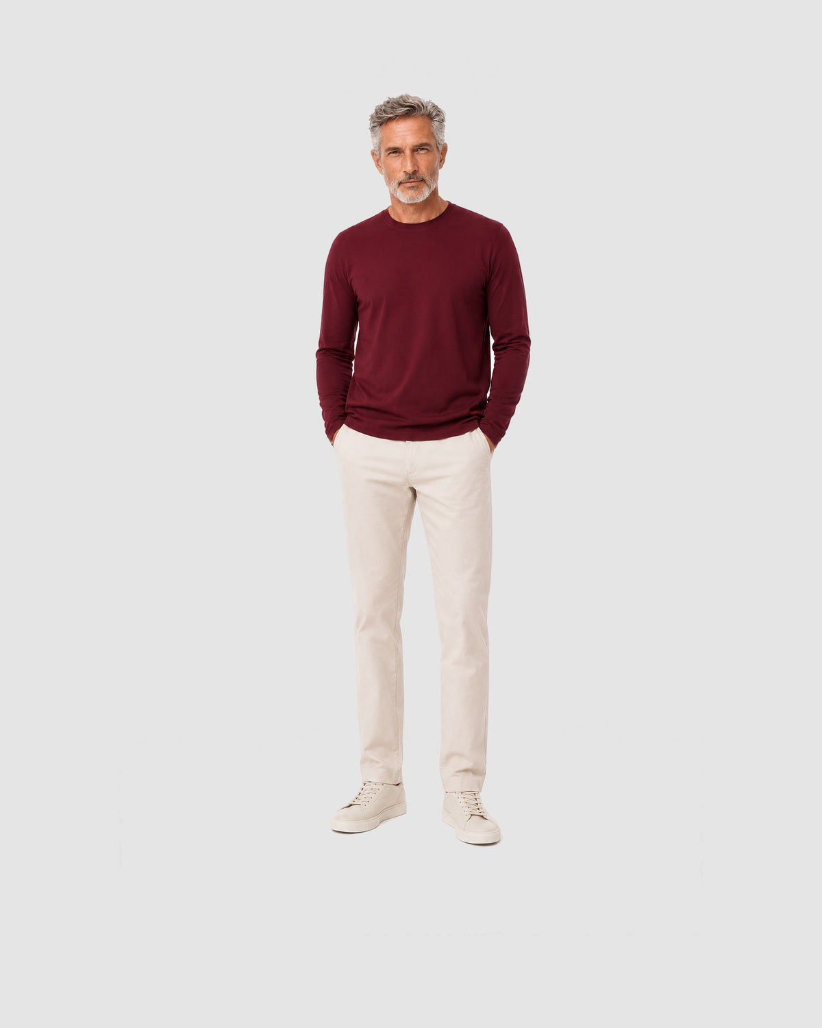 Herren Longsleeve mit Rundhals – Kirschrot, Bild 4