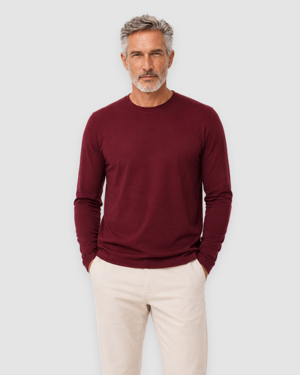 Herren Longsleeve mit Rundhals – Kirschrot, Bild 2