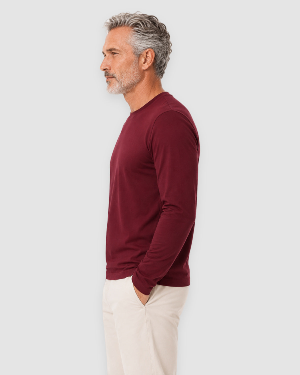 Herren Longsleeve mit Rundhals – Kirschrot, Bild 3