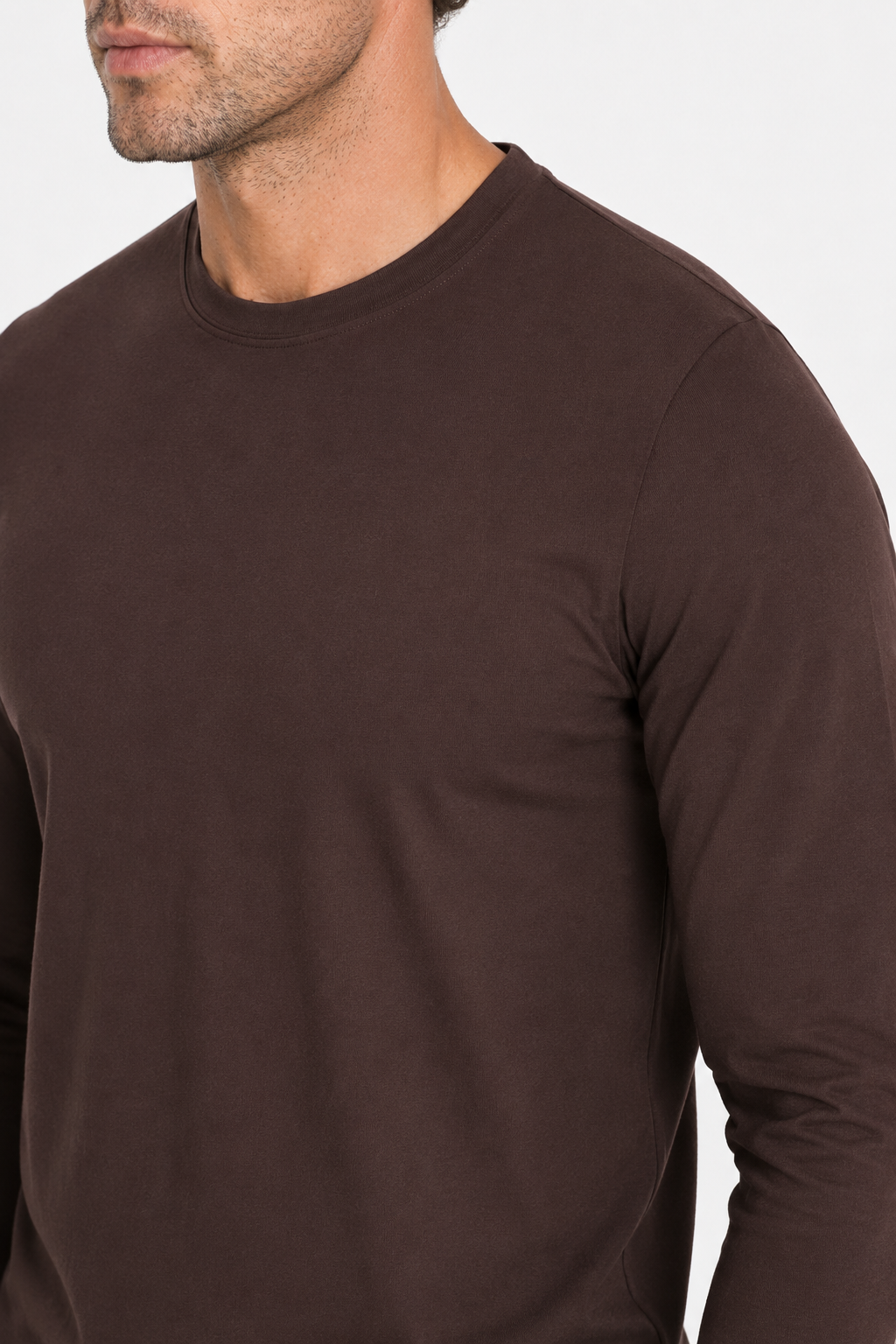 Longsleeve Herren Baumwolle Rundhals Rich Espresso