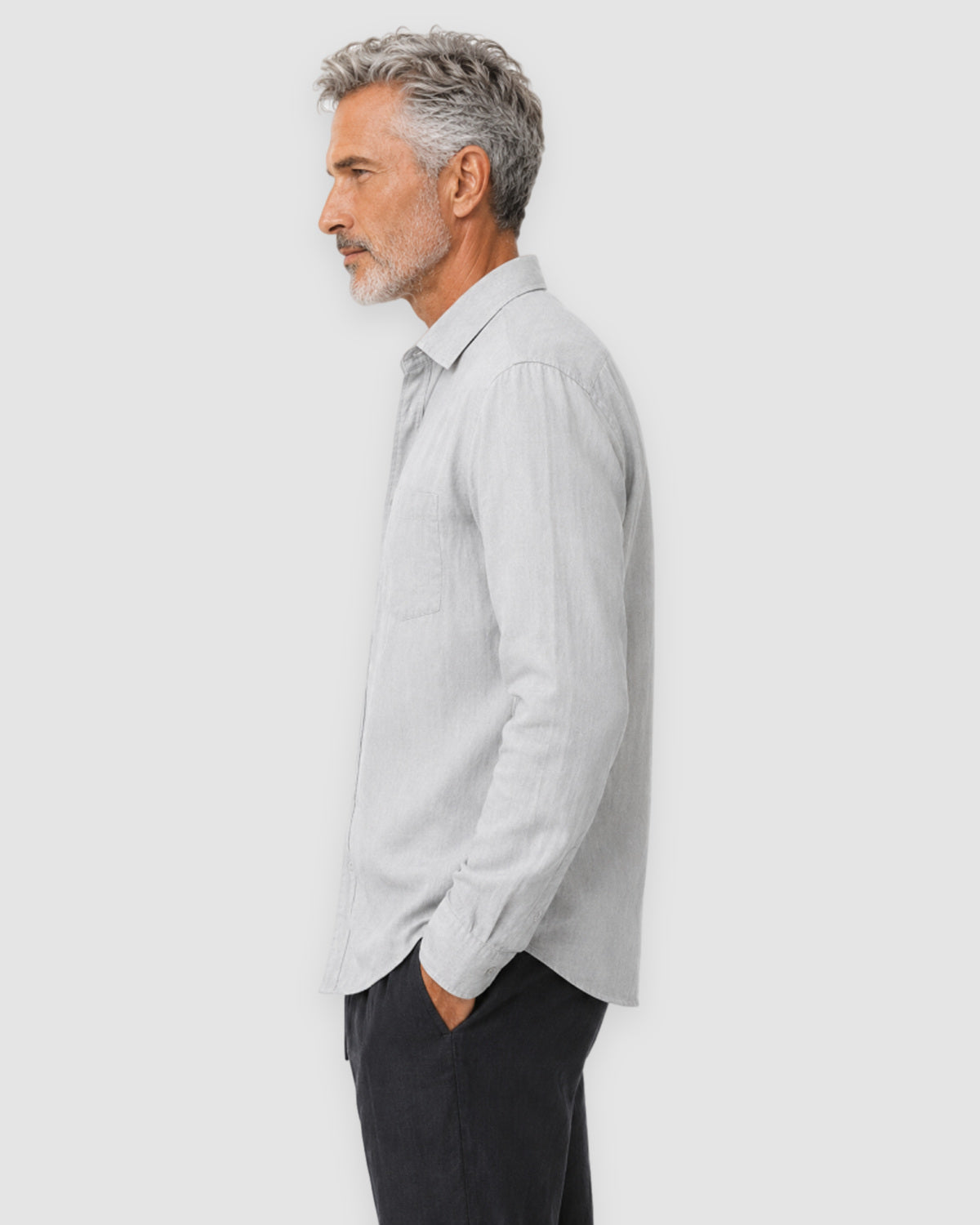 Herren Leinen-Set Langarm mit Hose – Grau/Schwarz, Bild 5