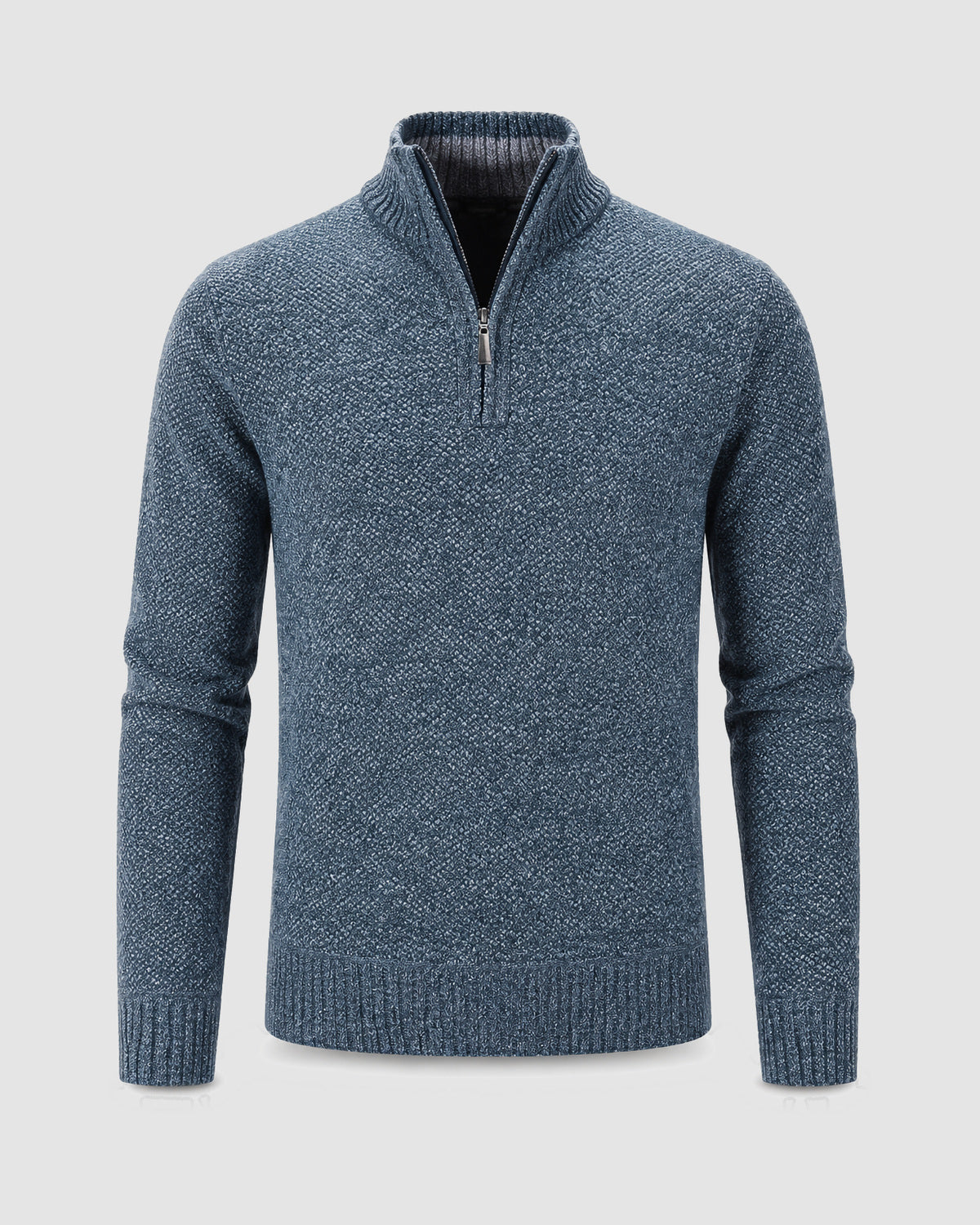Herren Pullover mit Half-Zip in Strukturstrick – Blau