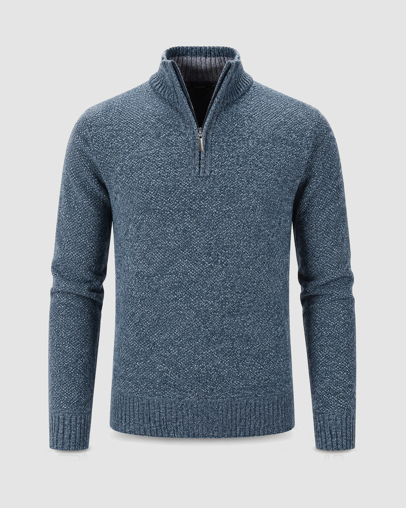 Herentrui met halve rits en structuurbreisel – Blauw