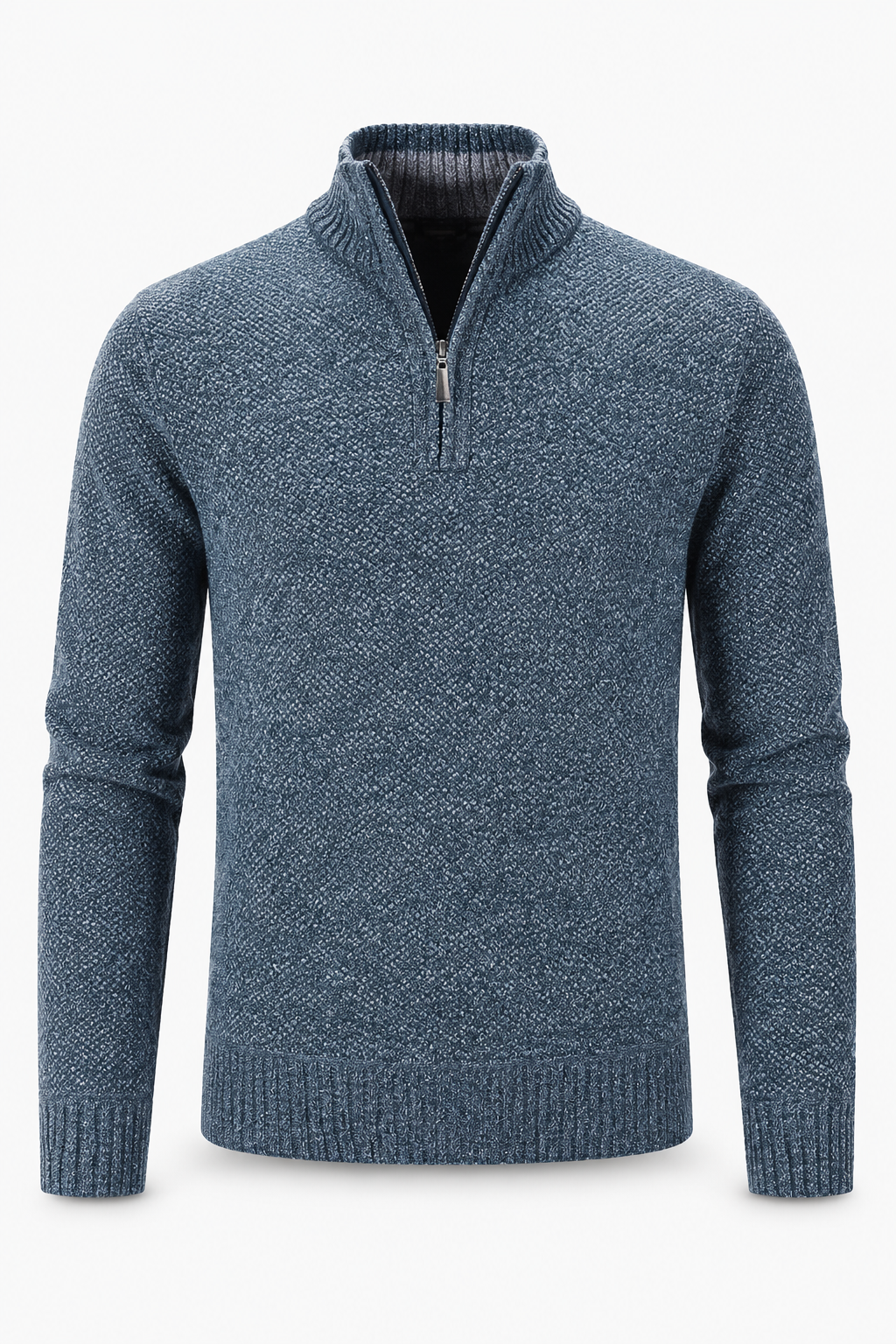 Blauer Herren-Strukturpullover mit Half-Zip