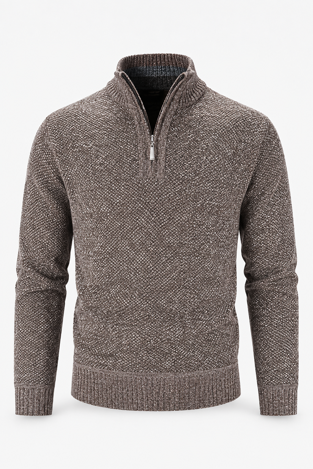 Brauner Herren-Strukturpullover mit Half-Zip