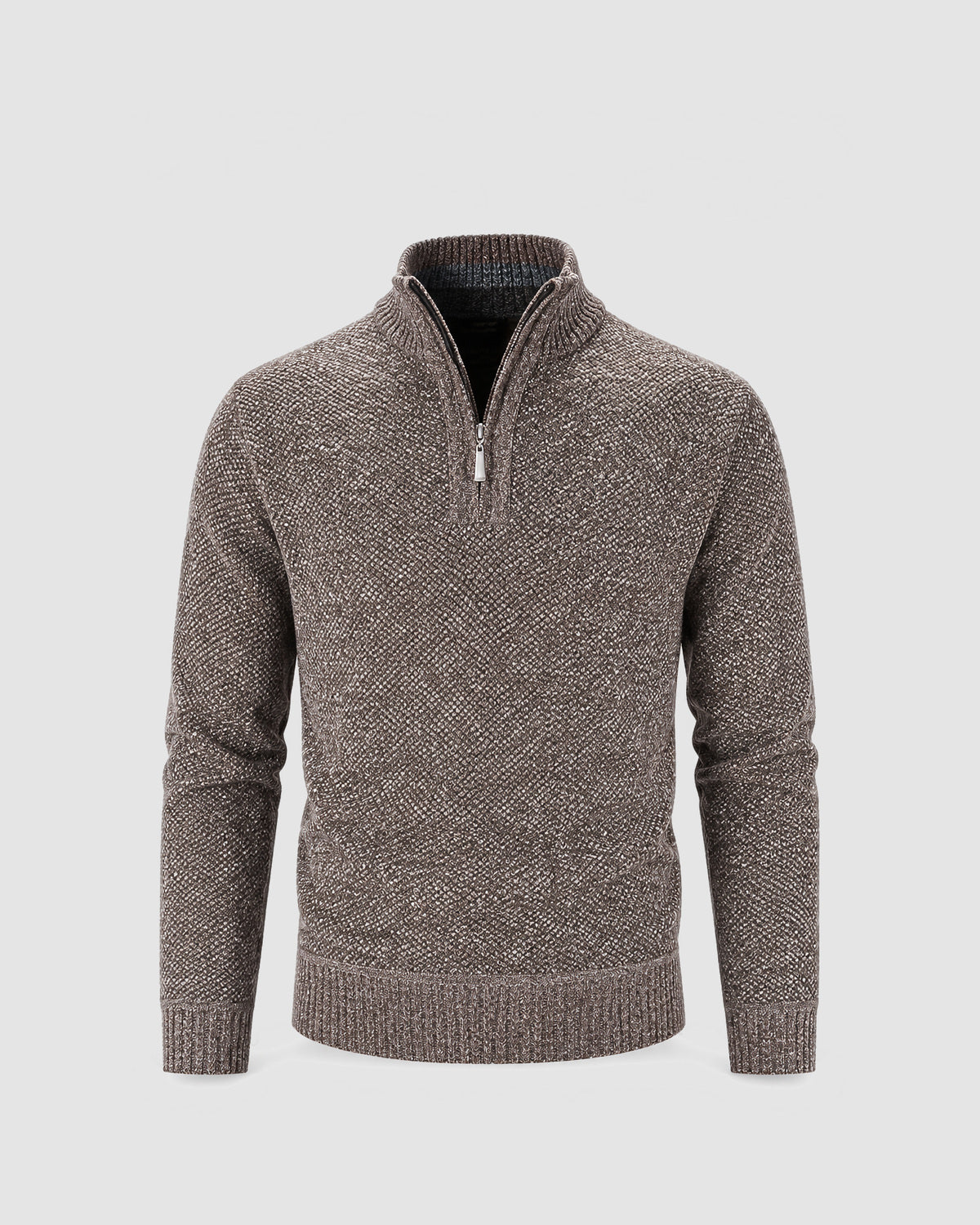 Herren Pullover mit Half-Zip in Strukturstrick – Braun