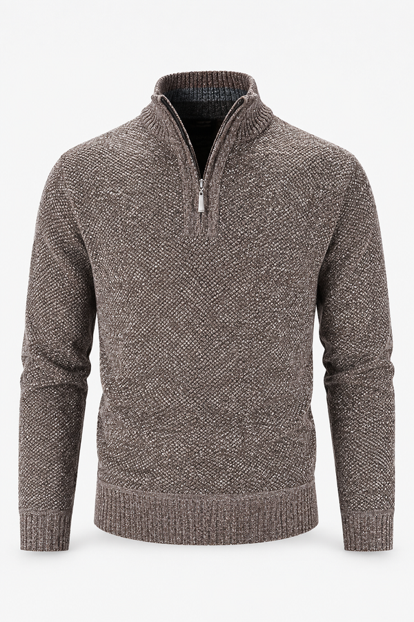 Brauner Herren-Strukturpullover mit Half-Zip