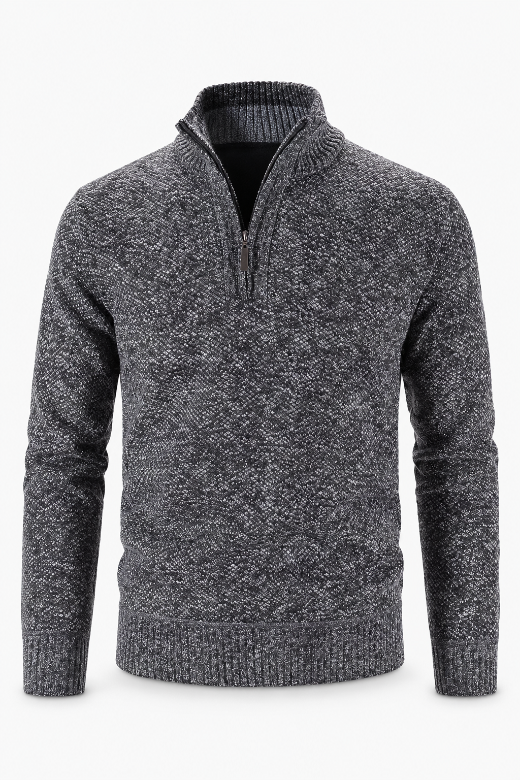 Dunkelgrauer Herren-Strukturpullover mit Half-Zip