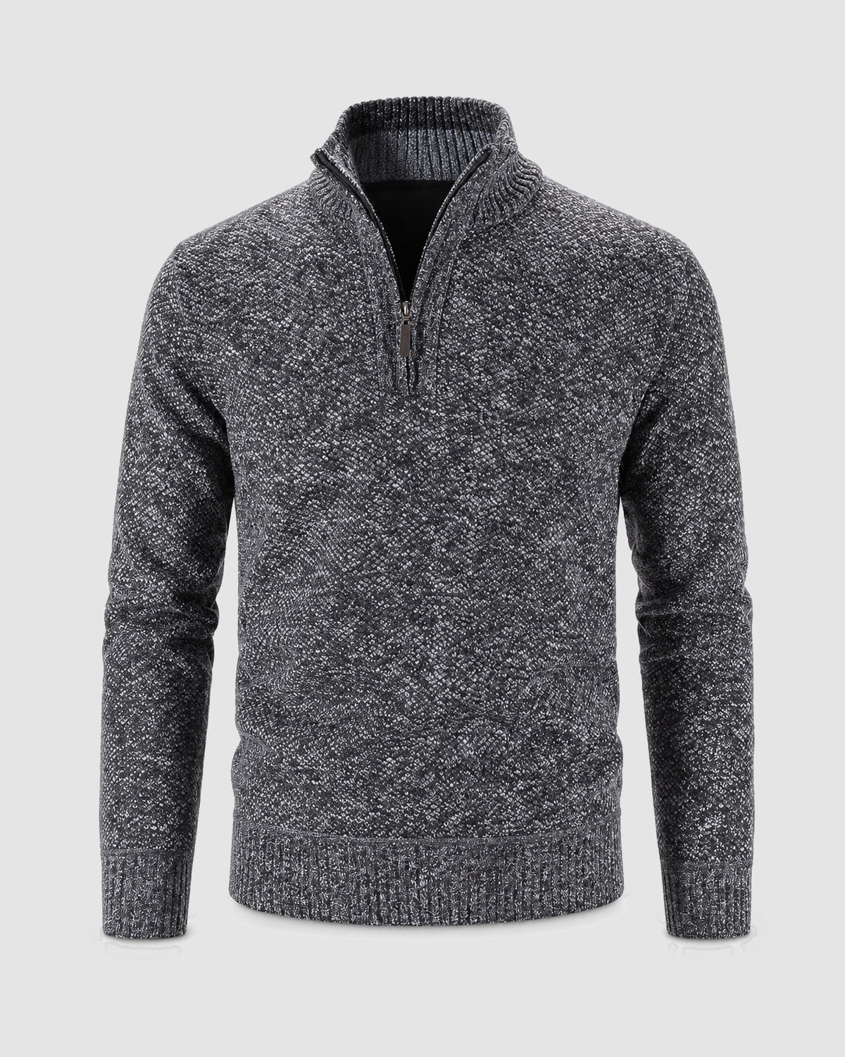 Herren Pullover mit Half-Zip in Strukturstrick – Dunkelgrau