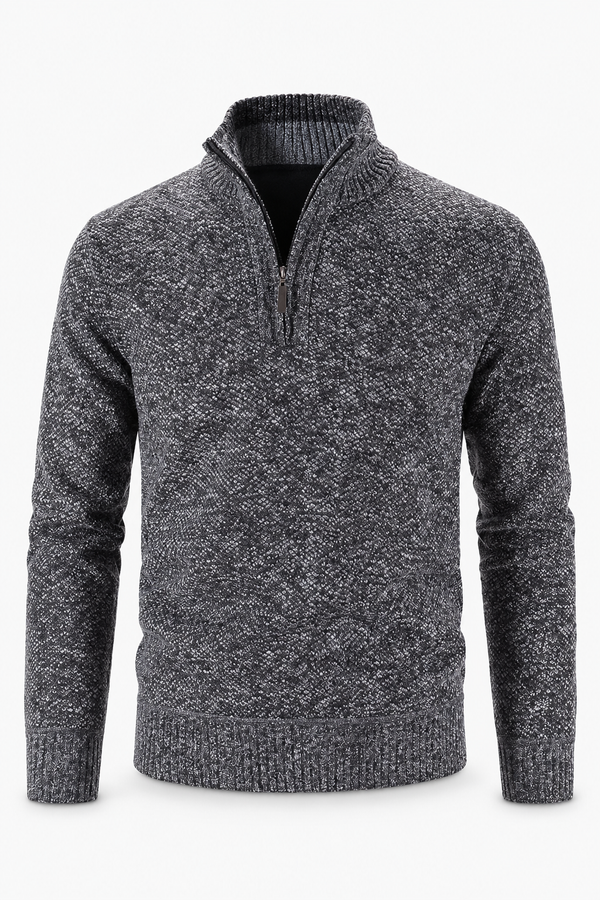 Dunkelgrauer Herren-Strukturpullover mit Half-Zip