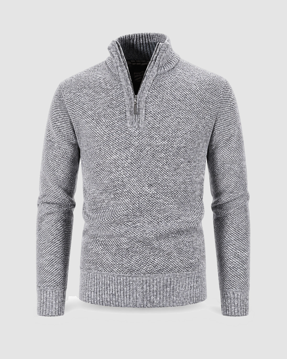 Herren Pullover mit Half-Zip in Strukturstrick – Hellgrau