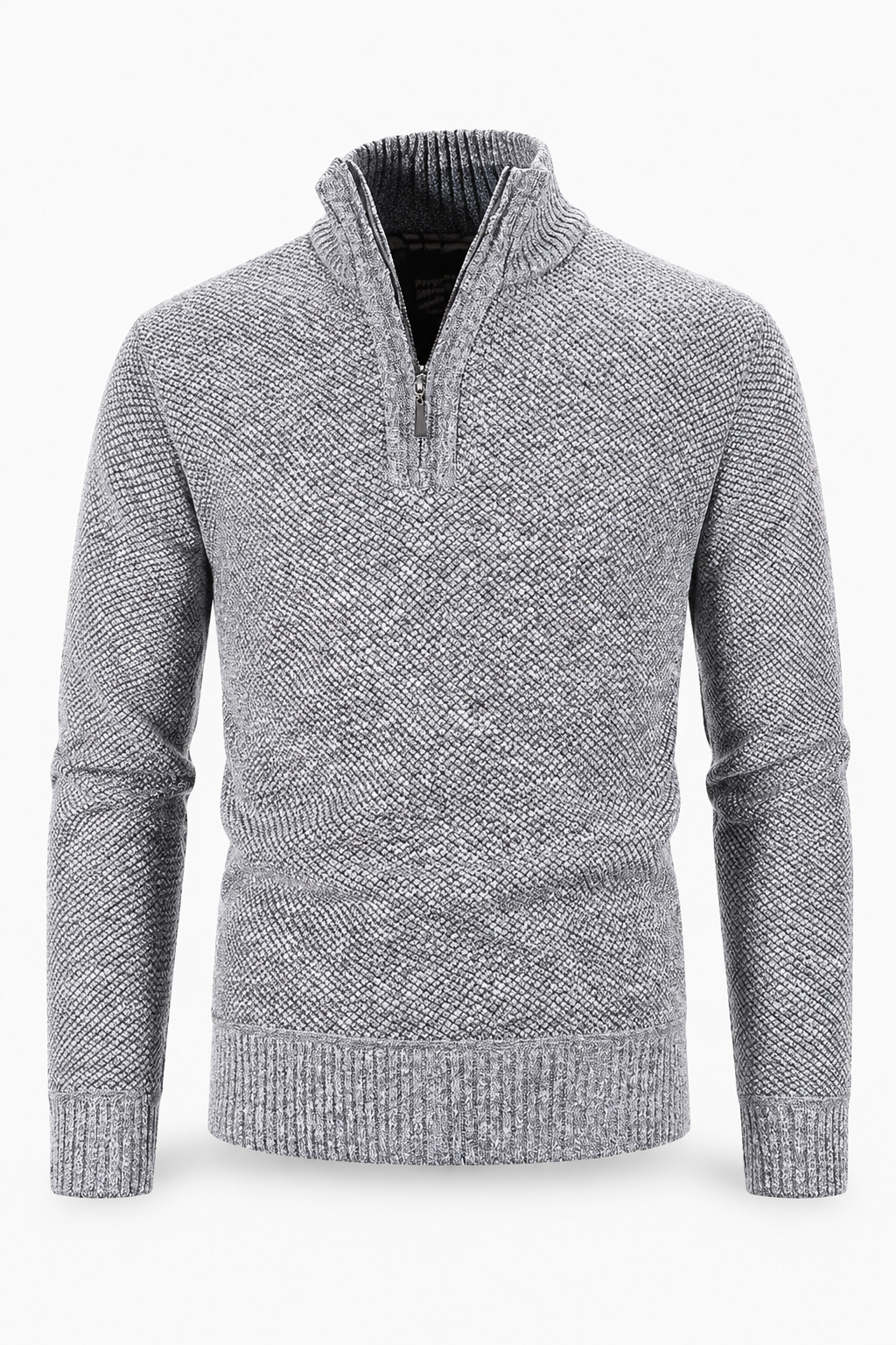 Hellgrauer Herren-Strukturpullover mit Half-Zip