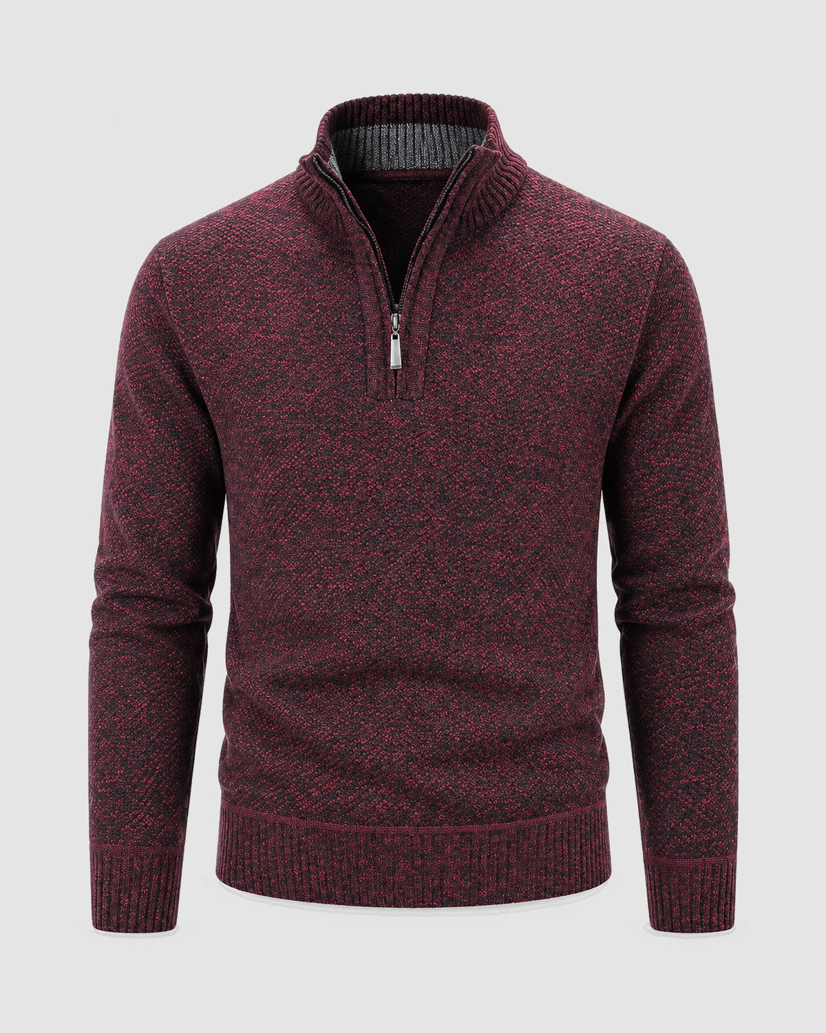 Herren Pullover mit Half-Zip in Strukturstrick – Weinrot in Braun