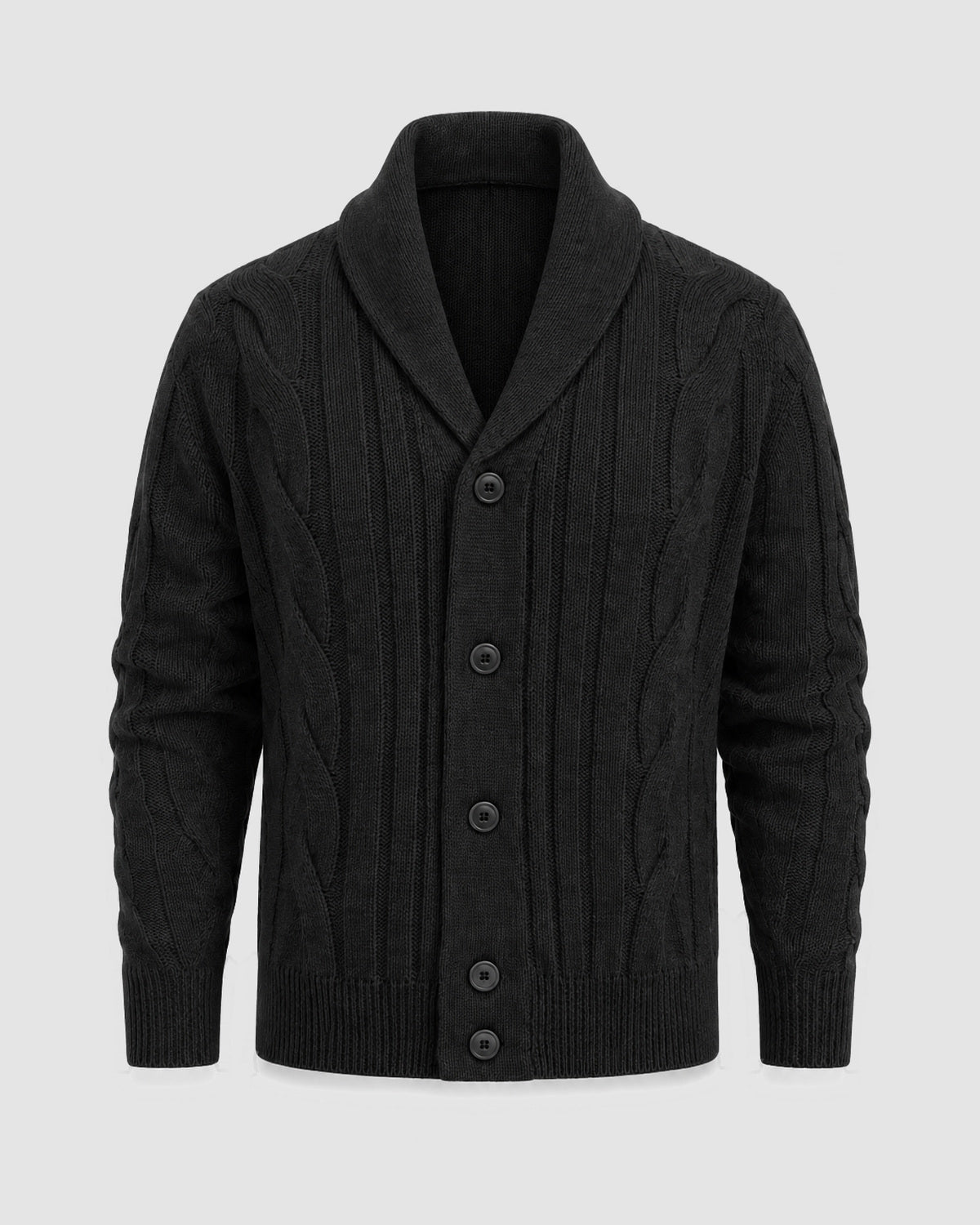 Herren Strickjacke mit Schalkragen und Zopfmuster – Schwarz
