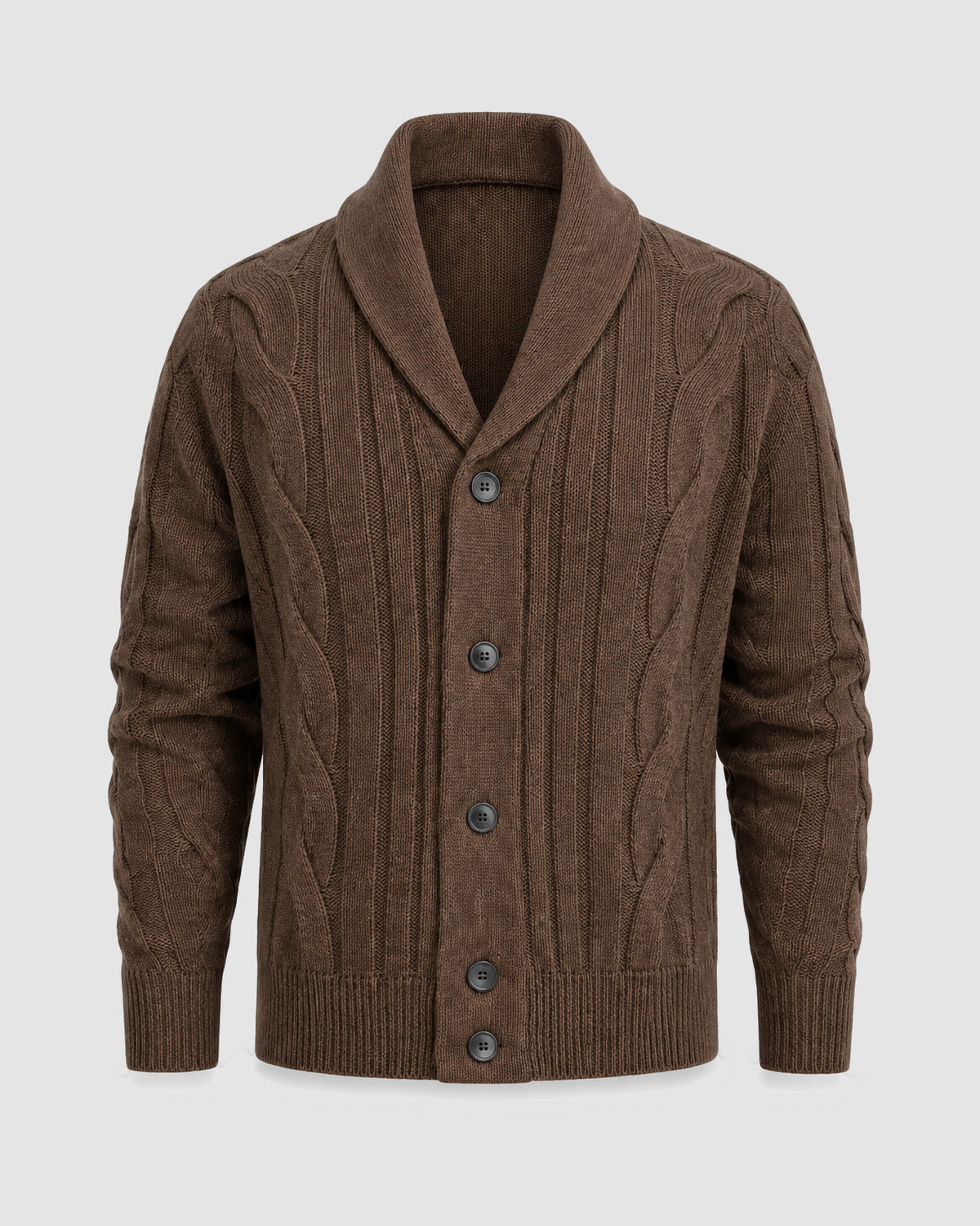 Herren Strickjacke mit Schalkragen und Zopfmuster – Braun