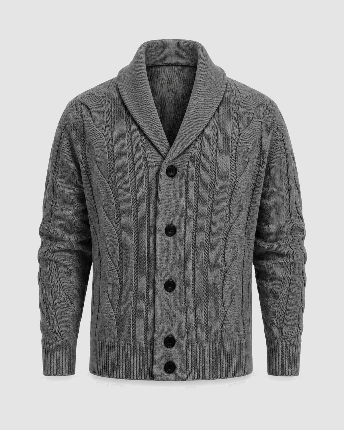 Herren Strickjacke mit Schalkragen und Zopfmuster – Grau