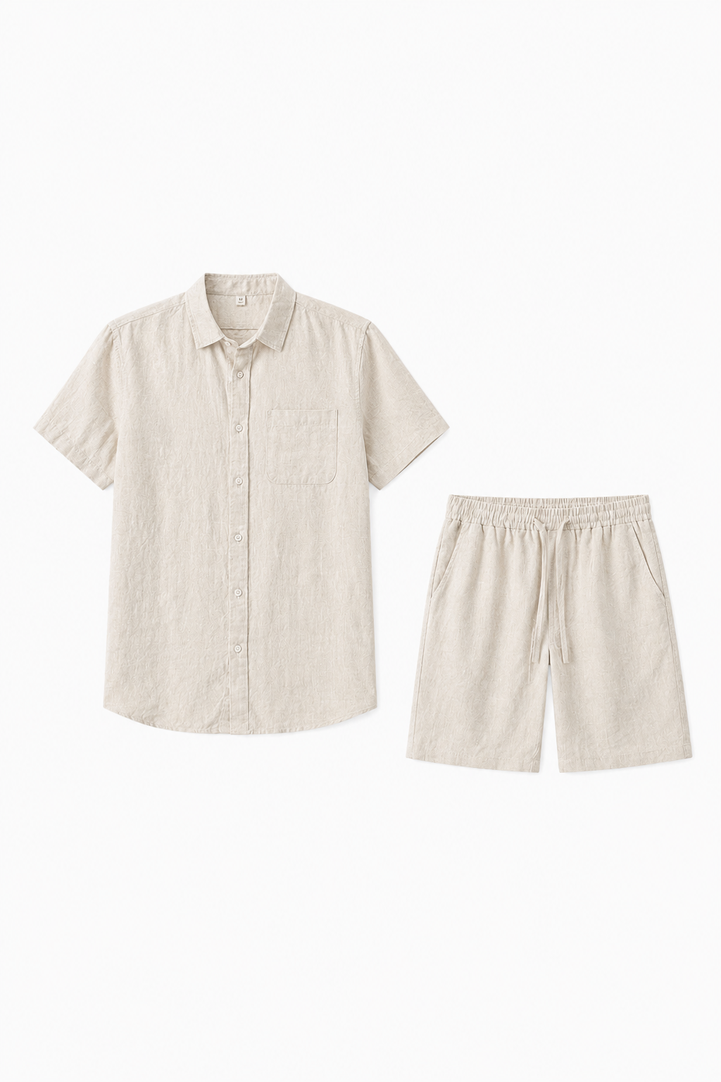 Leinen-Sommerset Beige Kurzarm - Atmungsaktiver Zweiteiler